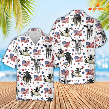 Joycorners Holstein American Flag Pattern Hawaiian Shirt