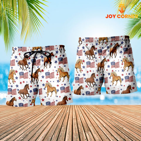 Joycorners Horse American Flag Pattern Shorts
