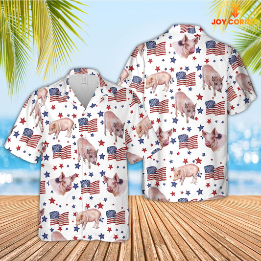 Joycorners Pig American Flag Pattern Hawaiian Shirt