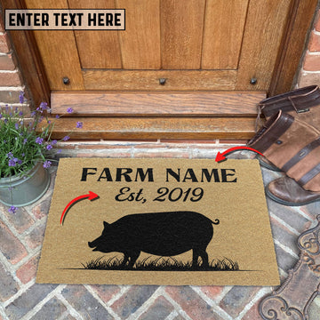 Joycorners Pig Custom Farm Name Custom Year Coir Doormat