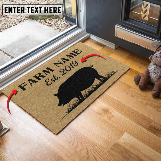 Joycorners Pig Custom Farm Name Custom Year Coir Doormat