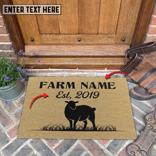 Joycorners Sheep Custom Farm Name Custom Year Coir Doormat