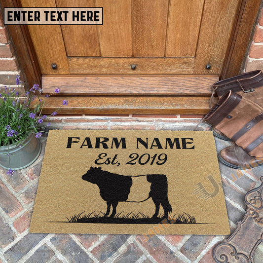 Joycorners Belted Galloway Custom Farm Name Custom Year Coir Doormat