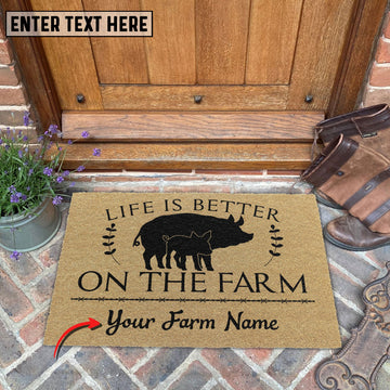Joycorners Pig Life Is Better On The Farm Custom Name Coir Doormat