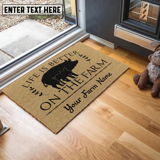 Joycorners Pig Life Is Better On The Farm Custom Name Coir Doormat