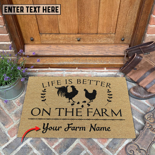 Joycorners Chicken Life Is Better On The Farm Custom Name Coir Doormat