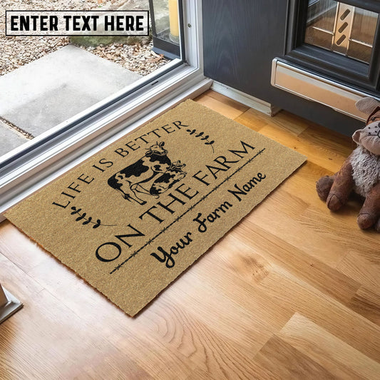 Joycorners Holstein Life Is Better On The Farm Custom Name Coir Doormat