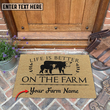 Joycorners Hereford Life Is Better On The Farm Custom Name Coir Doormat