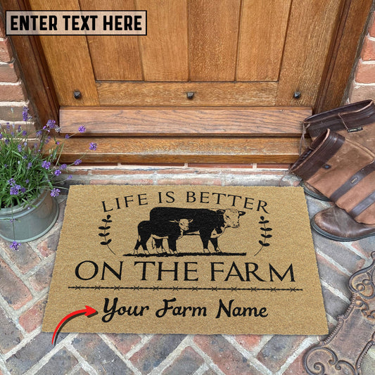 Joycorners Hereford Life Is Better On The Farm Custom Name Coir Doormat