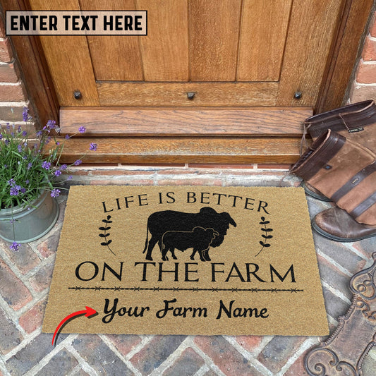 Joycorners Brahman Life Is Better On The Farm Custom Name Coir Doormat