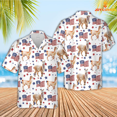 Joycorners Alpaca American Flag Pattern Hawaiian Shirt