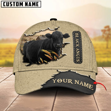 Joycorners Black Angus Customized Name Khaki Leather Pattern Cap