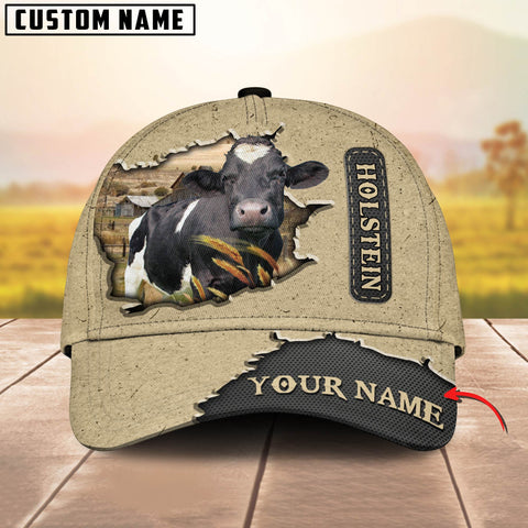 Joycorners Holstein Cattle Customized Name Khaki Leather Pattern Cap