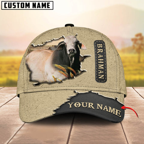 Joycorners Brahman Cattle Customized Name Khaki Leather Pattern Cap