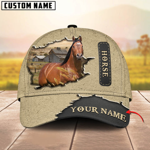 Joycorners Horse Customized Name Khaki Leather Pattern Cap