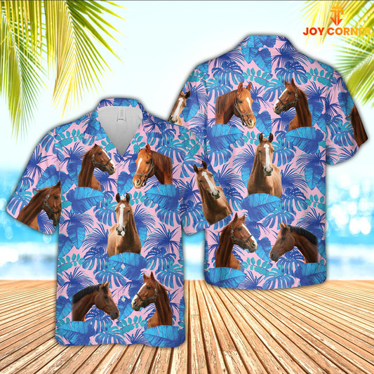 Joy Corners Texas Longhorn Tropical Blue Palm Leaves Hawaiian Shirt