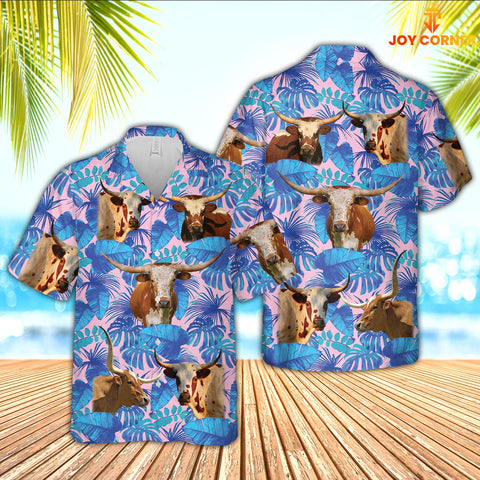 Joy Corners Horse Tropical Blue Palm Leaves Hawaiian Shirt