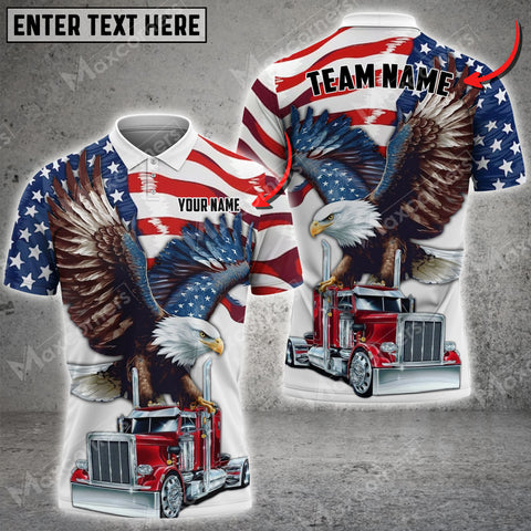 Joycorners Truck Eagle U.S Flag Flame Pattern Personalized Name Shirt For Truck Driver