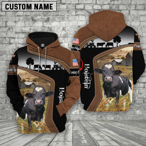 Joycorners Holstein Cattle Brown Leather Pattern Custom Name Shirts