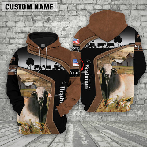 Joycorners Brahman Cattle Brown Leather Pattern Custom Name Shirts