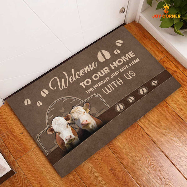 Joycorners Hereford Cattle Welcome To Our Home Brown Doormat