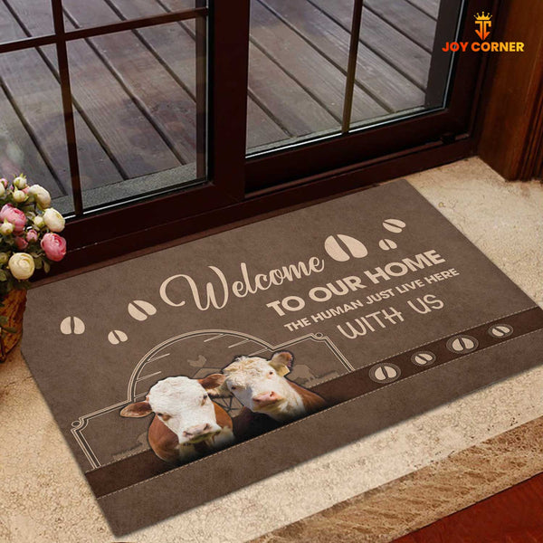 Joycorners Hereford Cattle Welcome To Our Home Brown Doormat