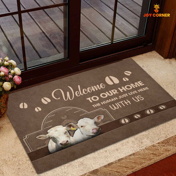 Joycorners Charolais Cattle Welcome To Our Home Brown Doormat