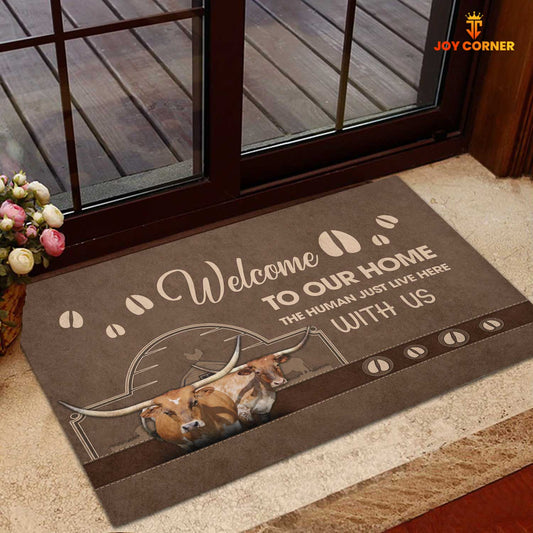 Joycorners Texas Longhorn Cattle Welcome To Our Home Brown Doormat