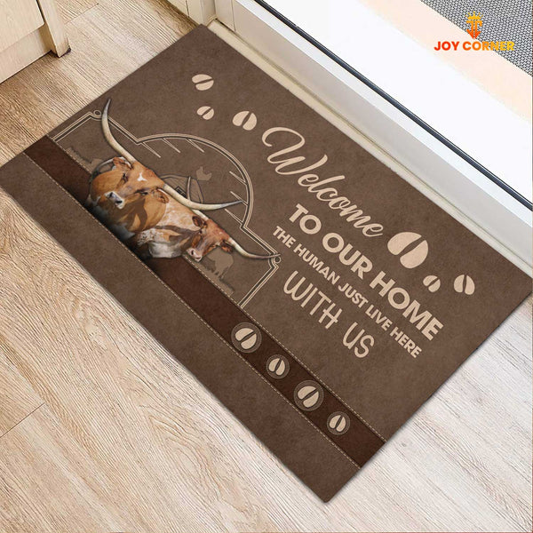 Joycorners Texas Longhorn Cattle Welcome To Our Home Brown Doormat