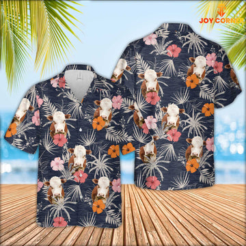 Joy Corners Hereford Cattle Tropical Exotic Hawaiian Shirt