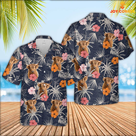 Joy Corners Highland Cattle Tropical Exotic Hawaiian Shirt