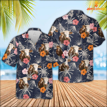 Joy Corners Simmental Cattle Tropical Exotic Hawaiian Shirt