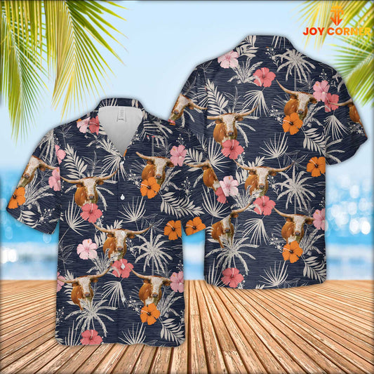 Joy Corners Texas Longhorn Tropical Exotic Hawaiian Shirt