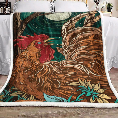 Joycorners Rooster Chickens Under The Moon Art Blanket
