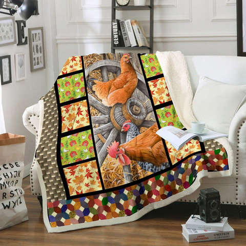 Joycorners Rooster Chickens Farmhouse Printed Blanket