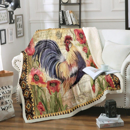 Joycorners Rooster Chickens Vintage Cockerel Flower Blanket