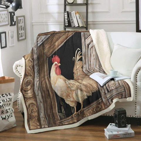 Joycorners Rooster Chickens Wood Pattern Blanket