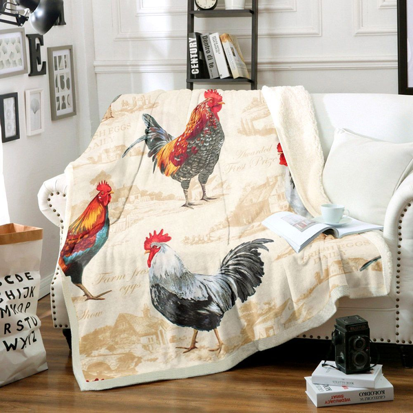 Joycorners Rooster Chickens Farmhouse 3D Printed Blanket