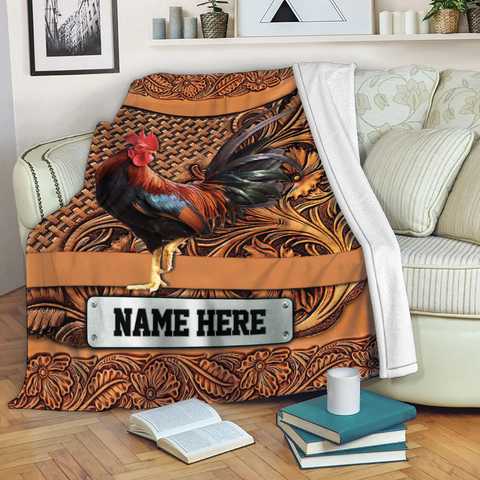 Joycorners Custom Name Rooster Chickens Sheridan Style Blanket