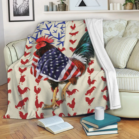 Joycorners Rooster Chickens U.S Flag Pattern Blanket