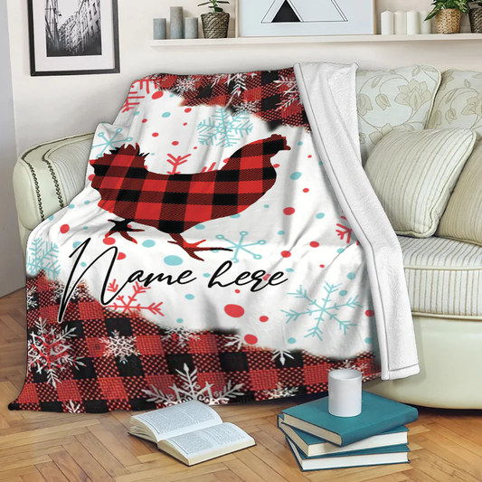 Joycorners Rooster Chickens Snowflake Red Tartan Blanket