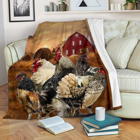 Joycorners Rooster Chickens Farmhouse 3D Printed Blanket