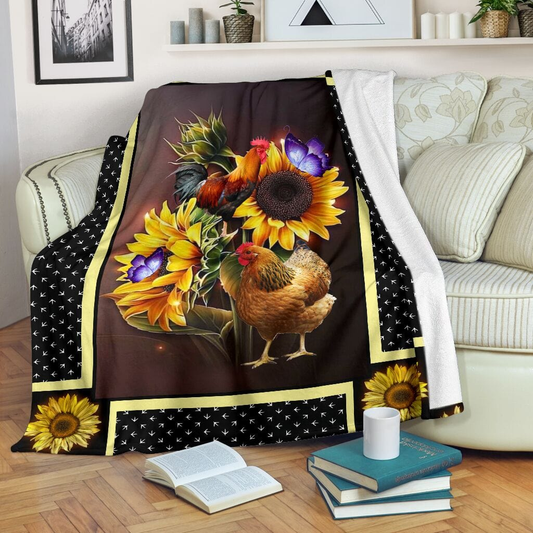 Joycorners Rooster Chickens Sunflower 3D Printed Blanket