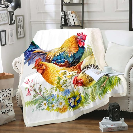 Joycorners Rooster Chickens Painting 3D Printed Blanket