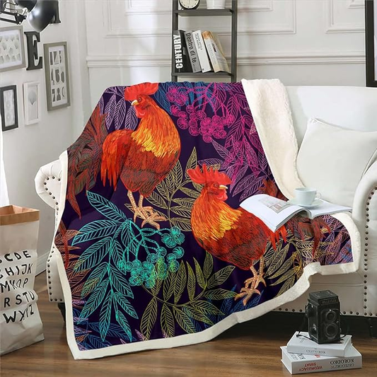 Joycorners Rooster Chickens Acacia Flower Pattern Blanket