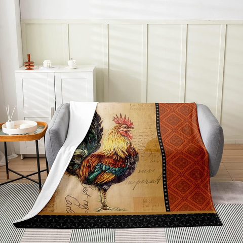 Joycorners Rooster Chickens Vintage Pattern Blanket