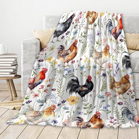 Joycorners Rooster Chickens Pattern 3D Printed Blanket