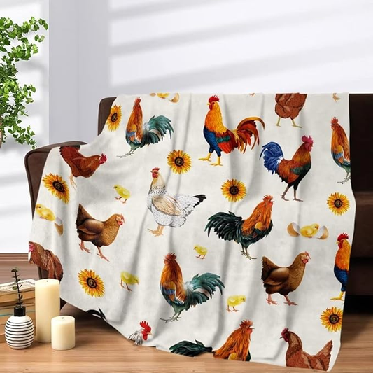 Joycorners Rooster Chickens 3D Printed Pattern Blanket