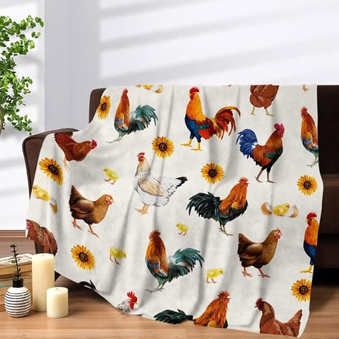 Joycorners Rooster Chickens 3D Printed Pattern Blanket