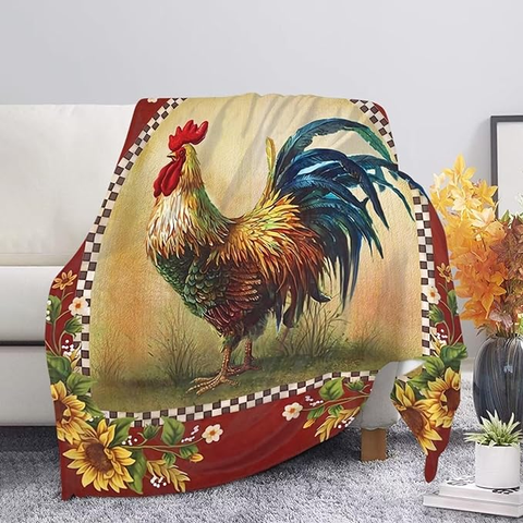 Joycorners Chickens Rooster Sunflower Painting Blanket